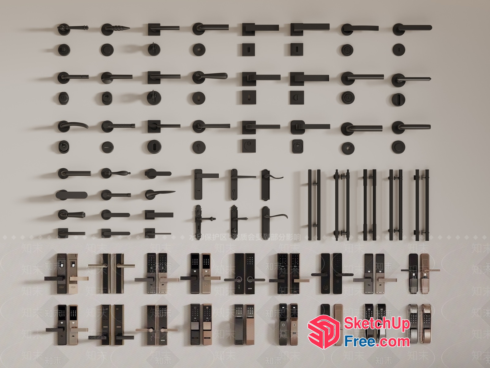 Black And Silver Door Handles Collection 3D SketchUp File