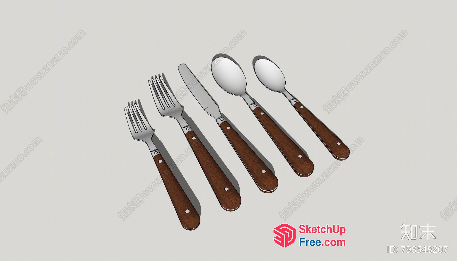 Tableware Set With Brown Handles 3D SketchUp File