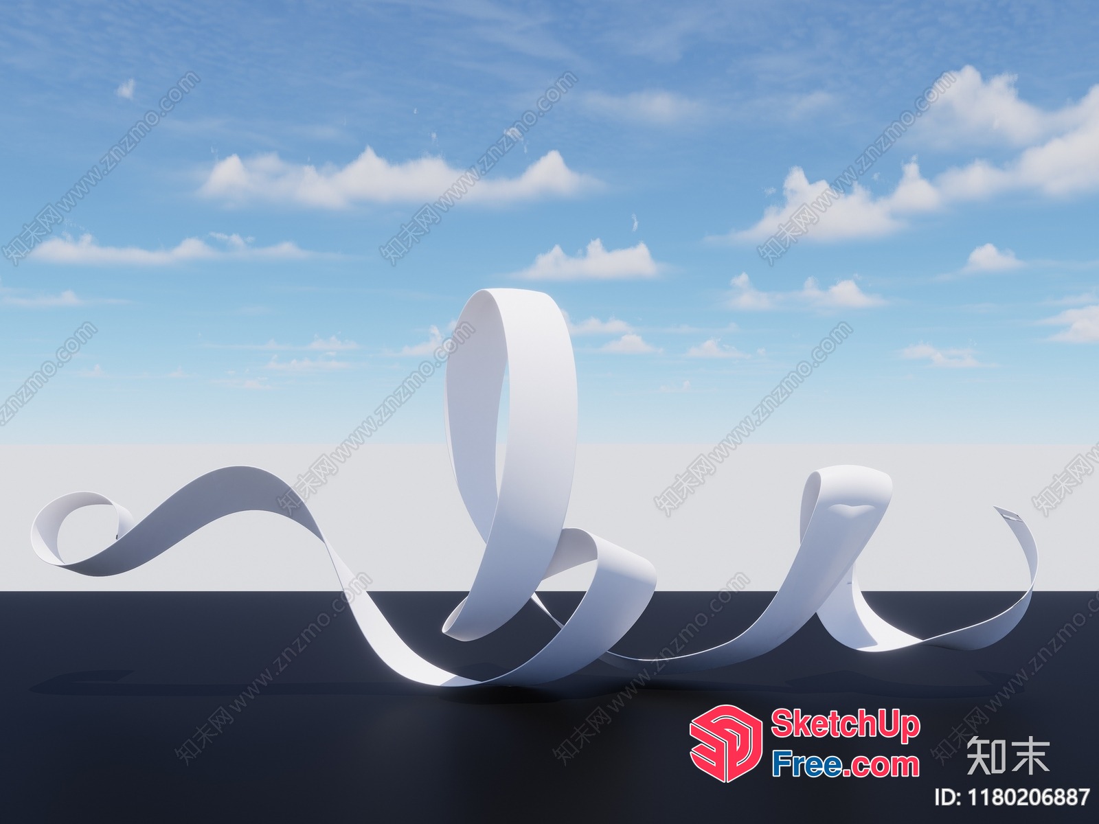 White Ribbon Waves In Blue Sky 3D SketchUp File