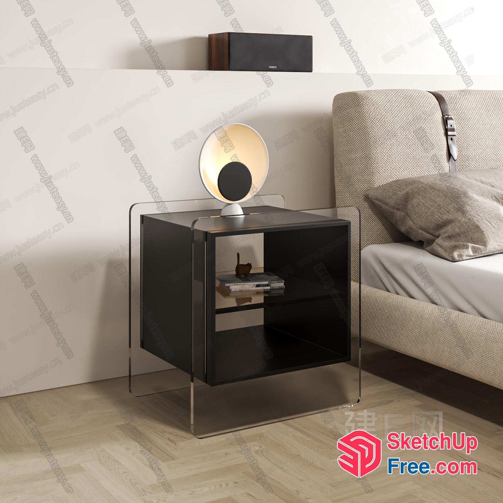 Modern Bedside Table With Glass And Black Cabinet 3D SketchUp File