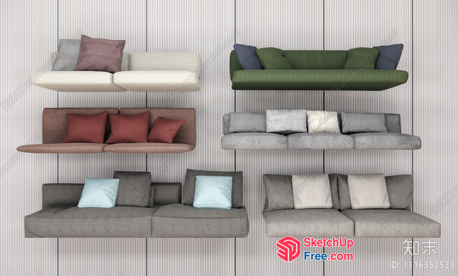 Modern Sofa Arrangement In Neutral Tones 3D SketchUp File