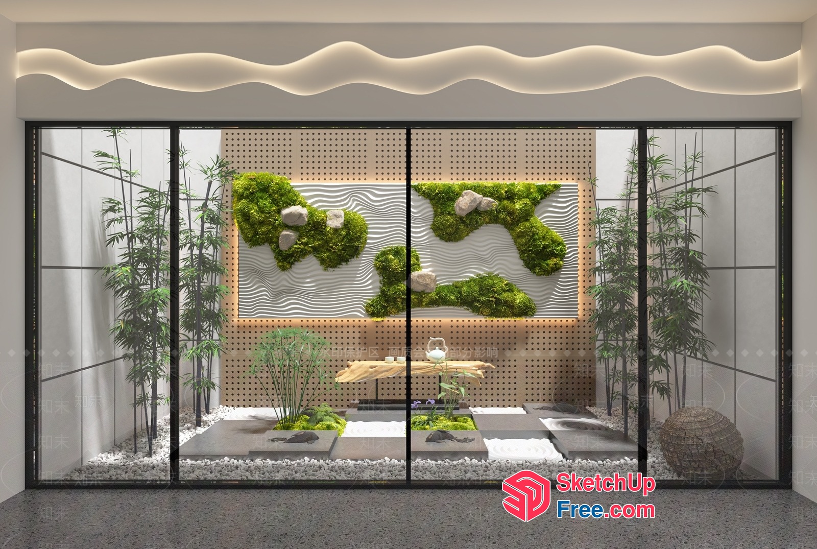 Elegant Japanese-Inspired Zen Garden Interior 3D SketchUp File