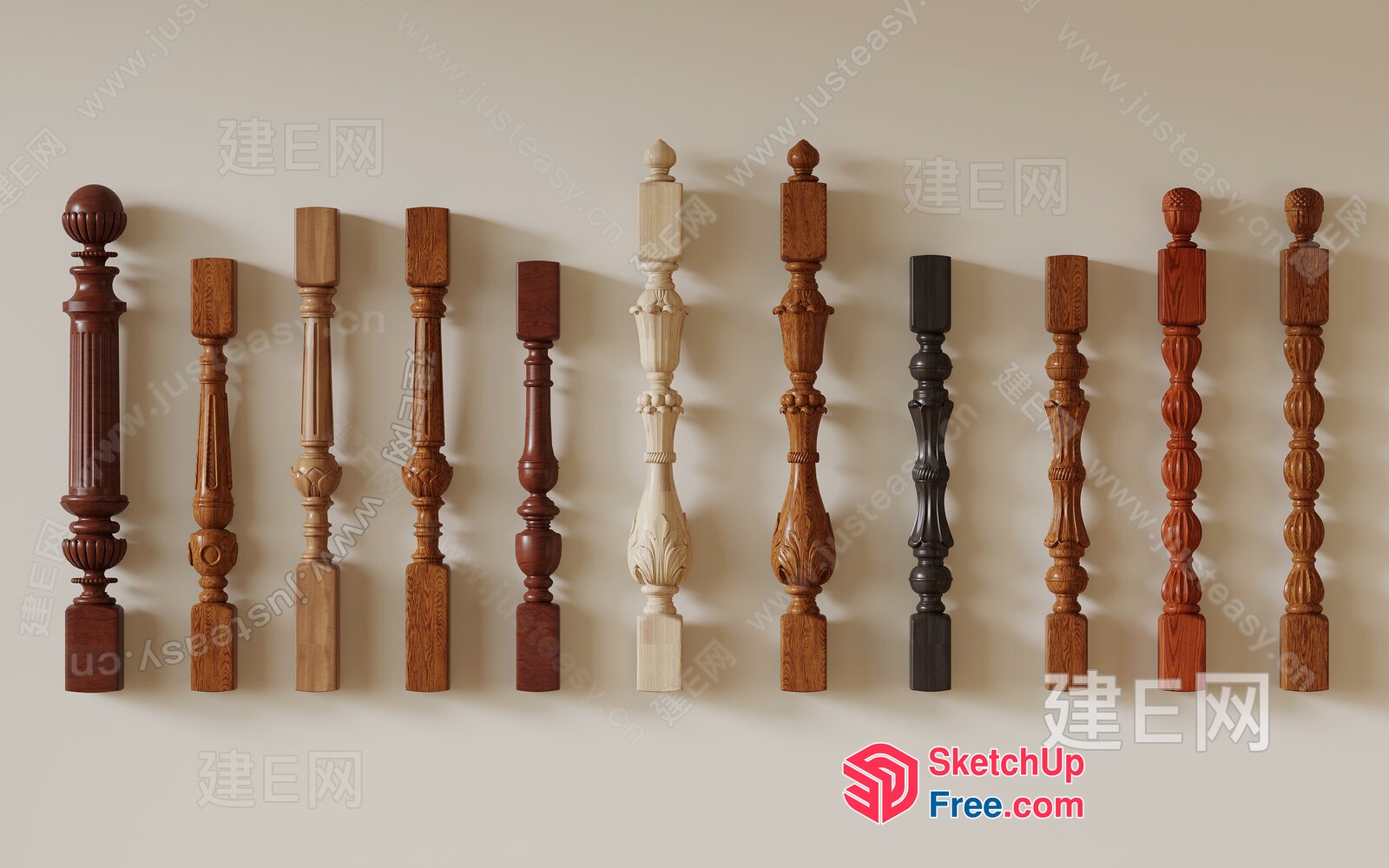 Intricate Wooden Pillars Collection 3D SketchUp File
