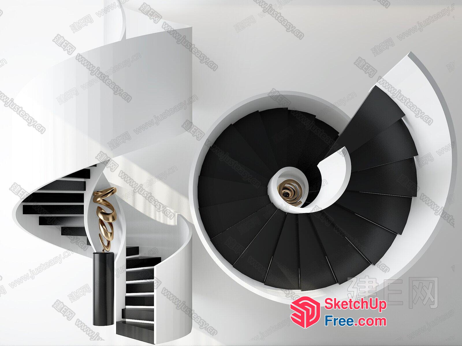 Spiral Staircase With Modern Design And Black Steps 3D SketchUp File
