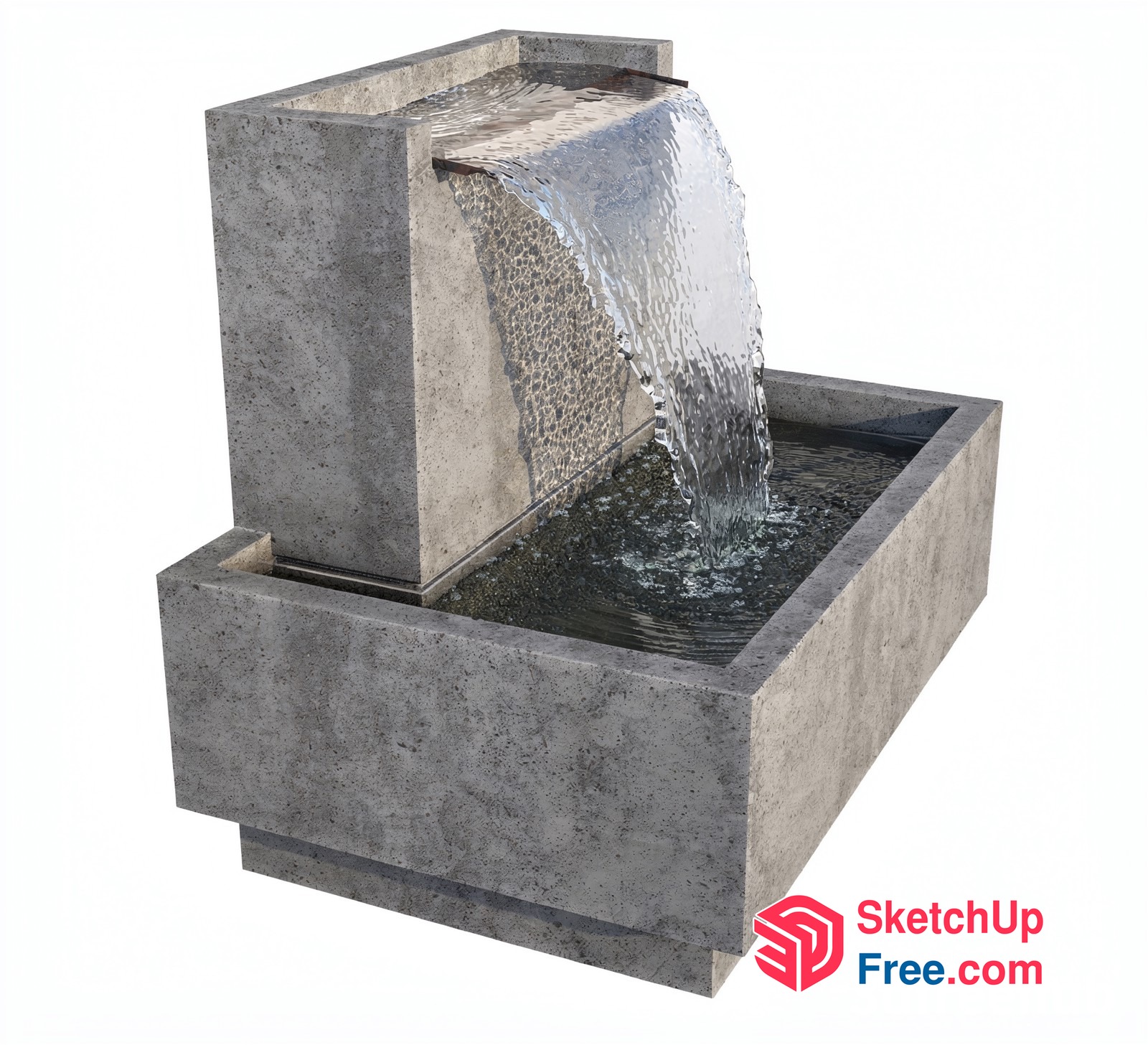 Water Feature With Rectangular Basin And Wall 3D SketchUp File