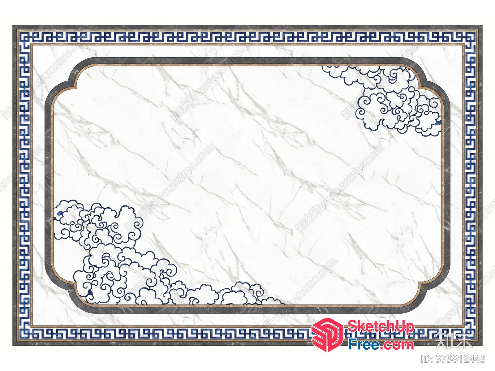Marble Floor With Blue And White Border And Clouds 3D SketchUp File