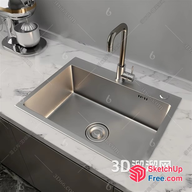 Stainless Steel Sink And Faucet In Modern Kitchen 3D SketchUp File