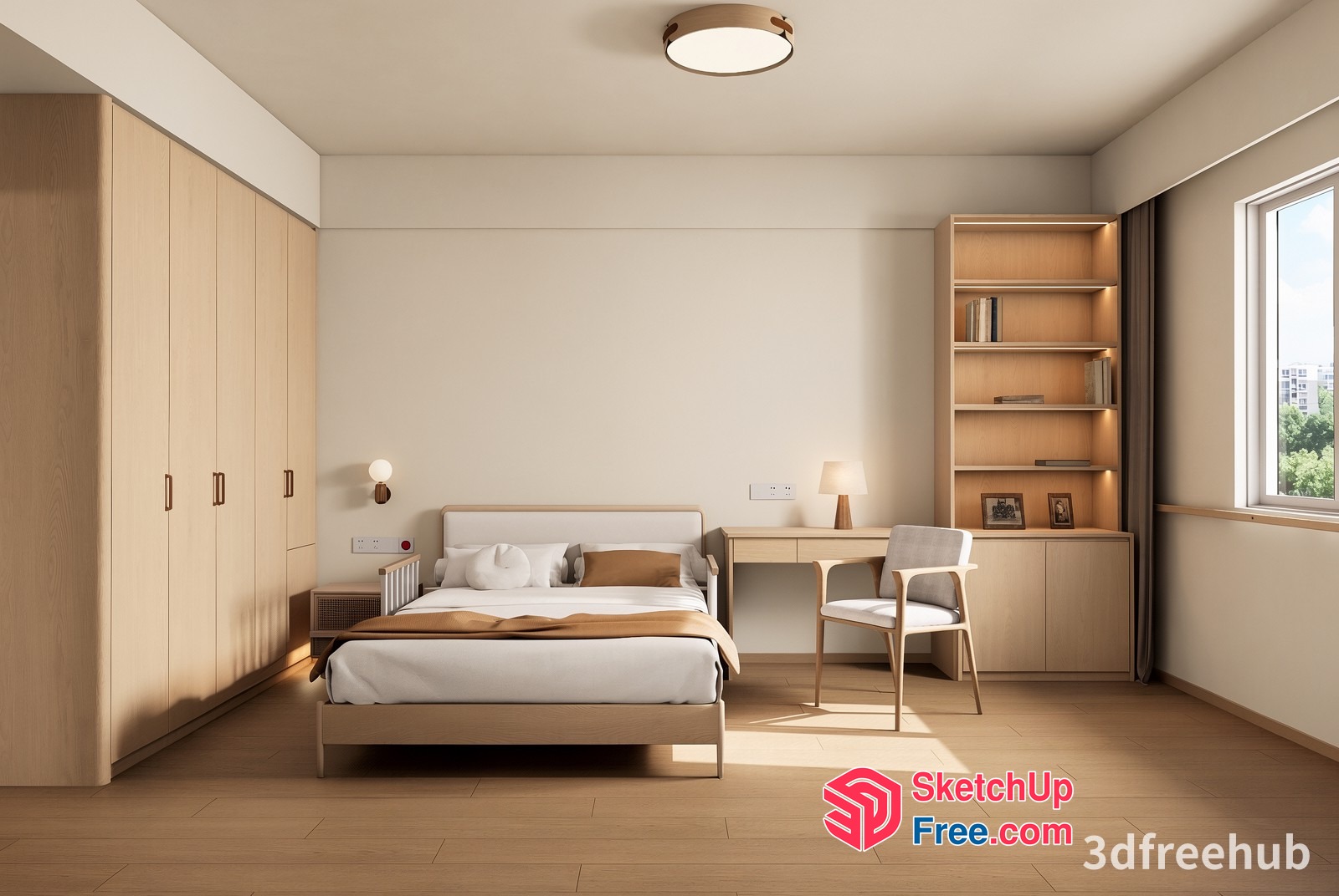 Minimalist Bedroom With Wooden Furniture 3D SketchUp File