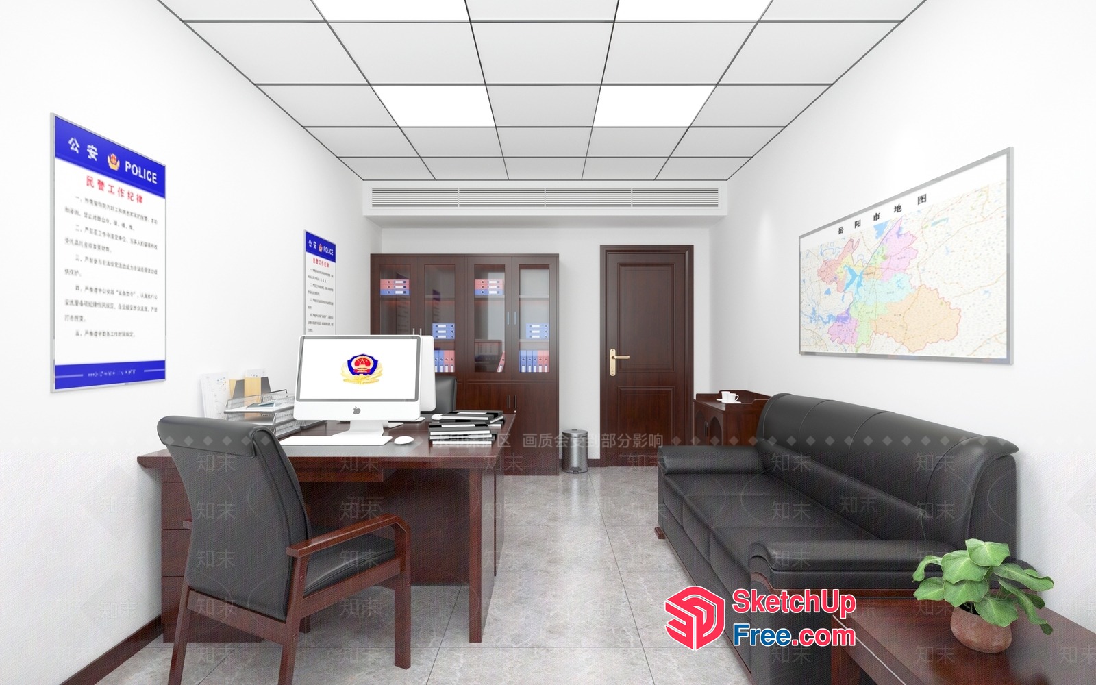 Police Office Interior 3D SketchUp File