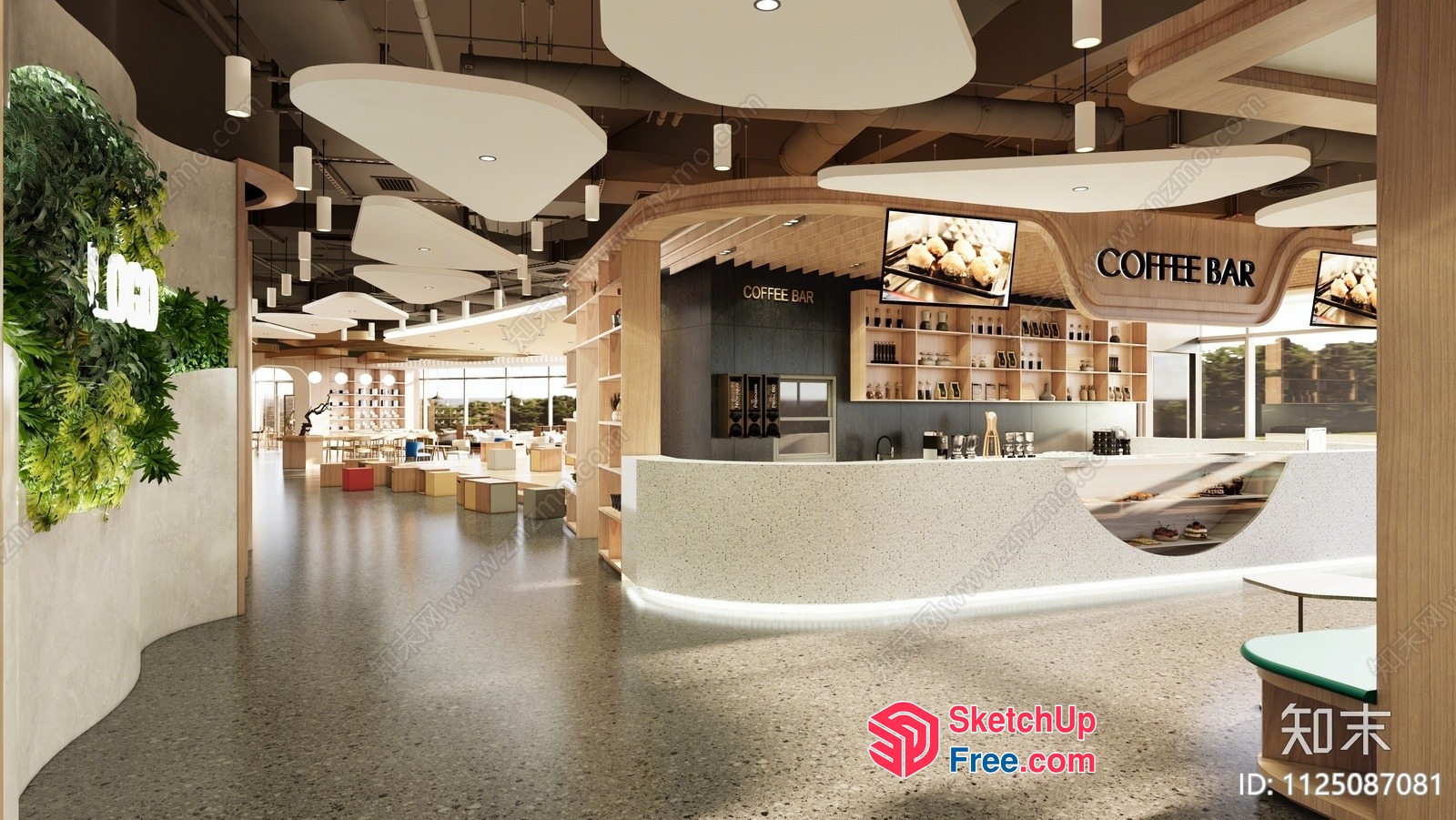 Modern Coffee Shop Interior With Unique Ceiling Design 3D SketchUp File