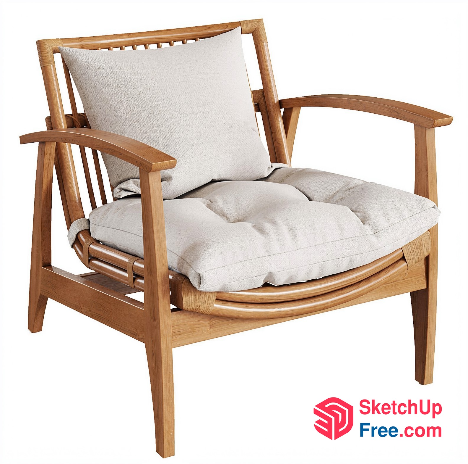 Elegant Wooden Armchair With Cushions 3D SketchUp File