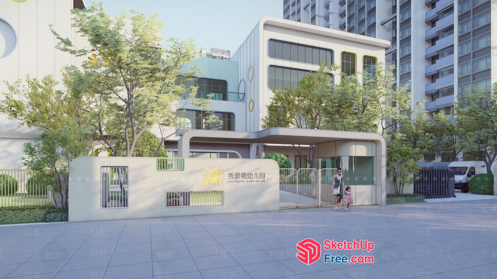 Modern Commercial Street Cladding Building 3D SketchUp File