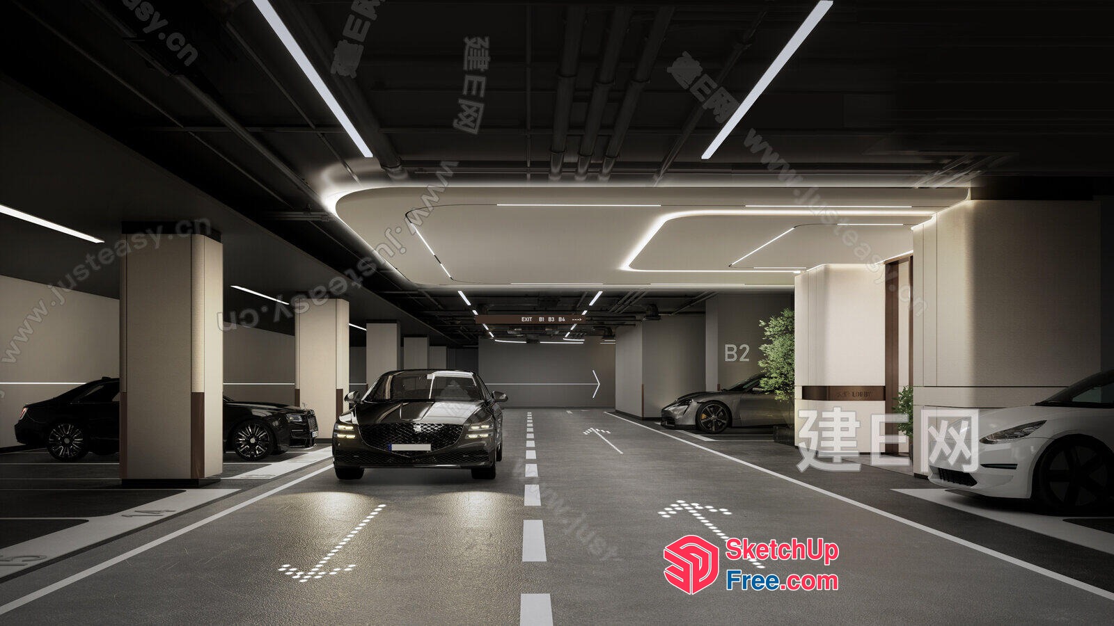 Modern Garage Interior With Sleek Cars And Ambient Lighting 3D SketchUp File