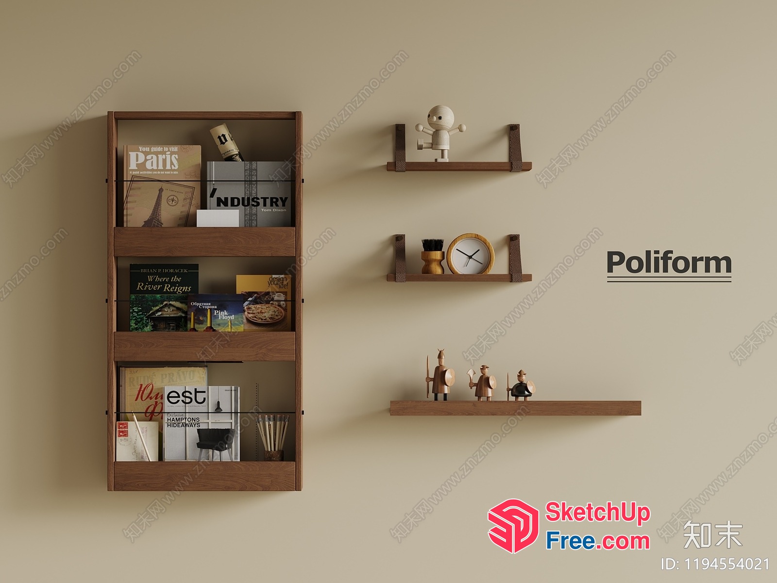 Wooden Shelf And Decorative Items 3D SketchUp File