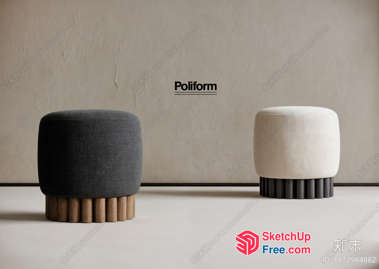 Minimalist Style Stools With Pillar Base 3D SketchUp File
