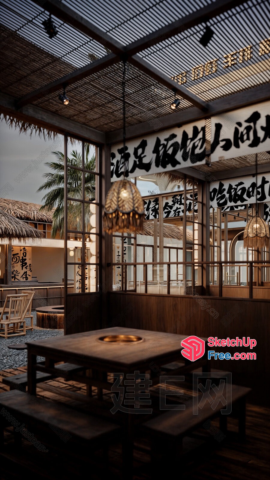 Asian-Inspired Restaurant With Tropical Accents 3D SketchUp File