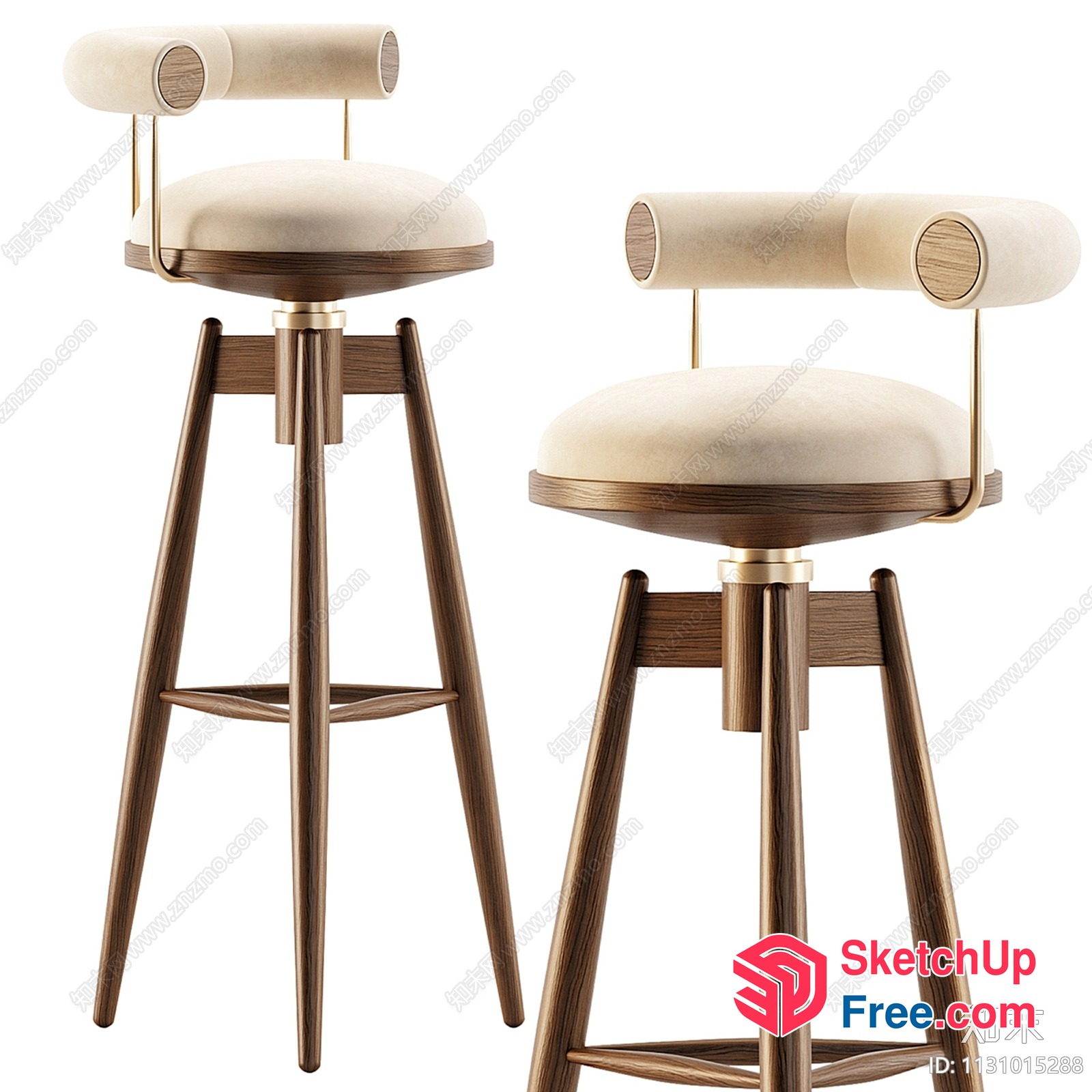 Modern Bar Stools With Creamy Style Upholstery 3D SketchUp File