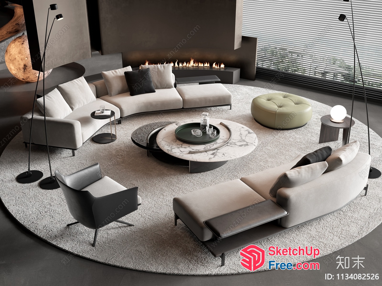 Elegant And Modern Living Room With Circular Furniture Arrangement 3D SketchUp File