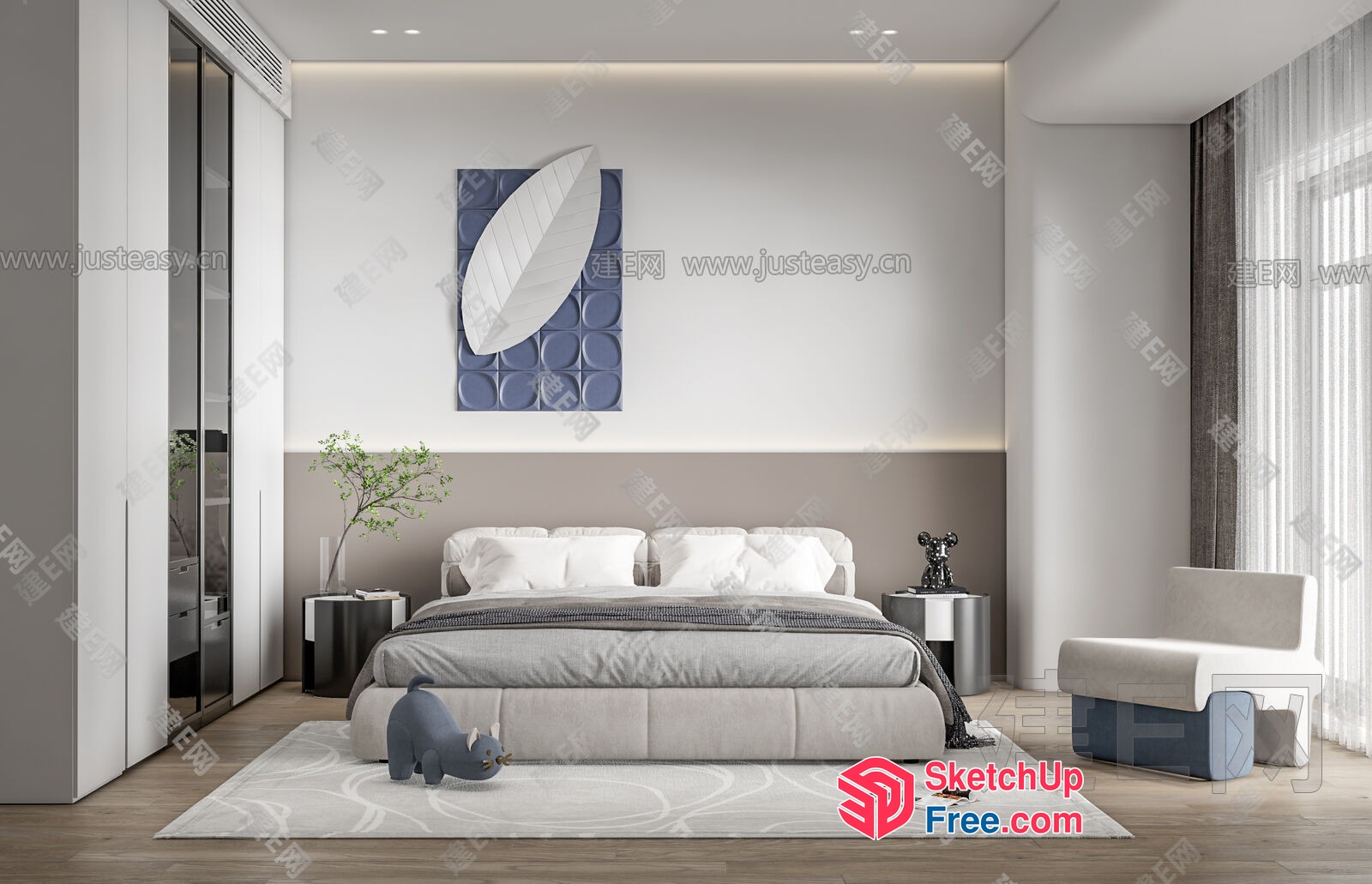 Modern Bedroom With Neutral Color Scheme And Sleek Furniture 3D SketchUp File