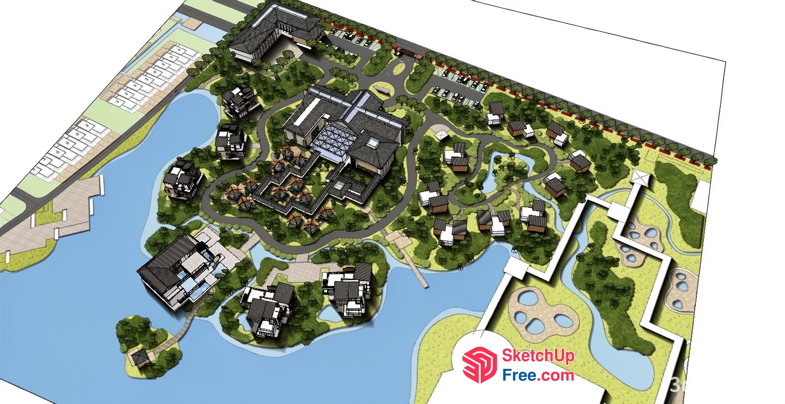 3D Rendering Of A Large Complex With Various Buildings And Landscapes 3D SketchUp File