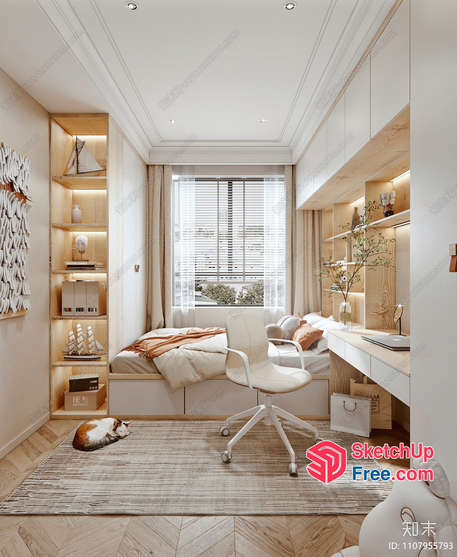 Minimalist Scandinavian Style Home Office With Natural Wood Accents 3D SketchUp File