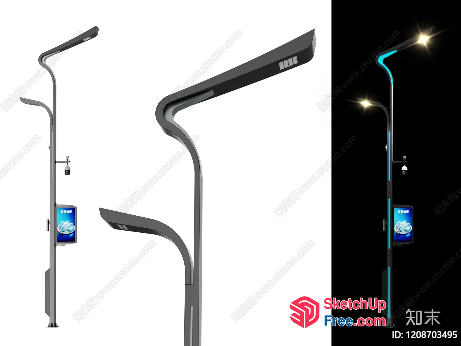 Curved Street Light Post With Advertisement Panel 3D SketchUp File