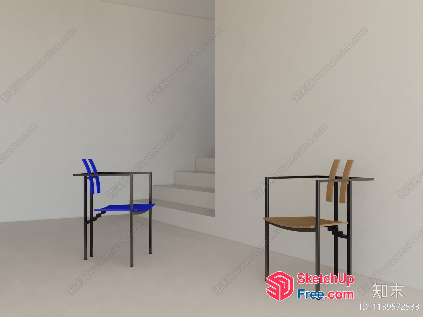 Minimalist Staircase Chairs Interior 3D SketchUp File