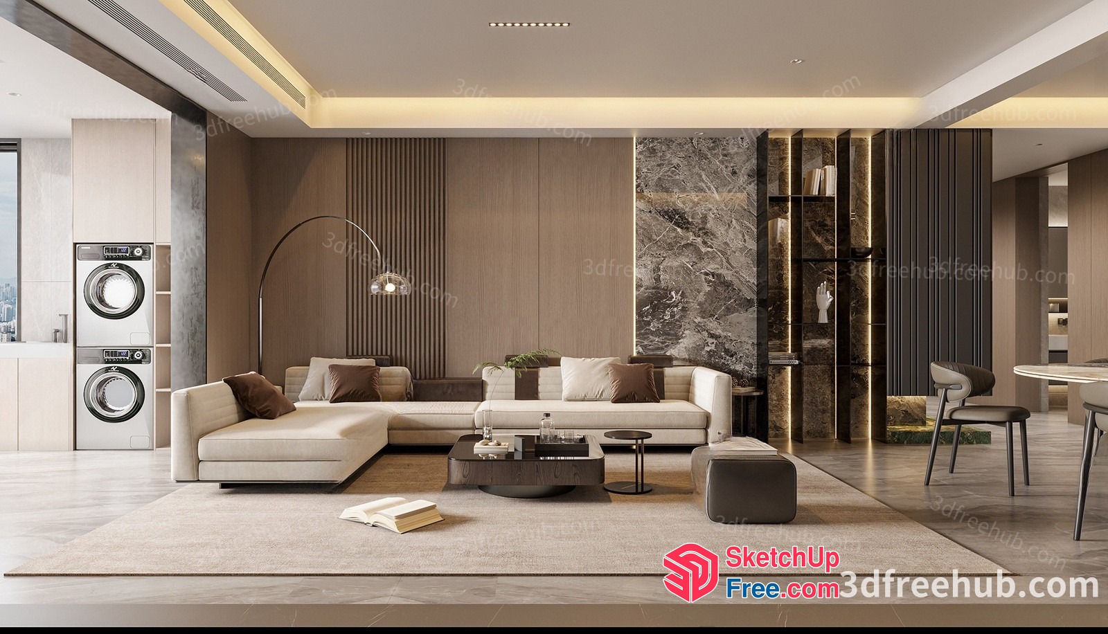 Modern Living Room With Neutral Color Scheme And Sleek Furniture 3D SketchUp File
