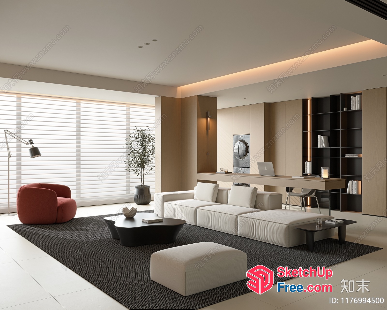 Modern Minimalist Living Room With Sleek White Furniture 3D SketchUp File