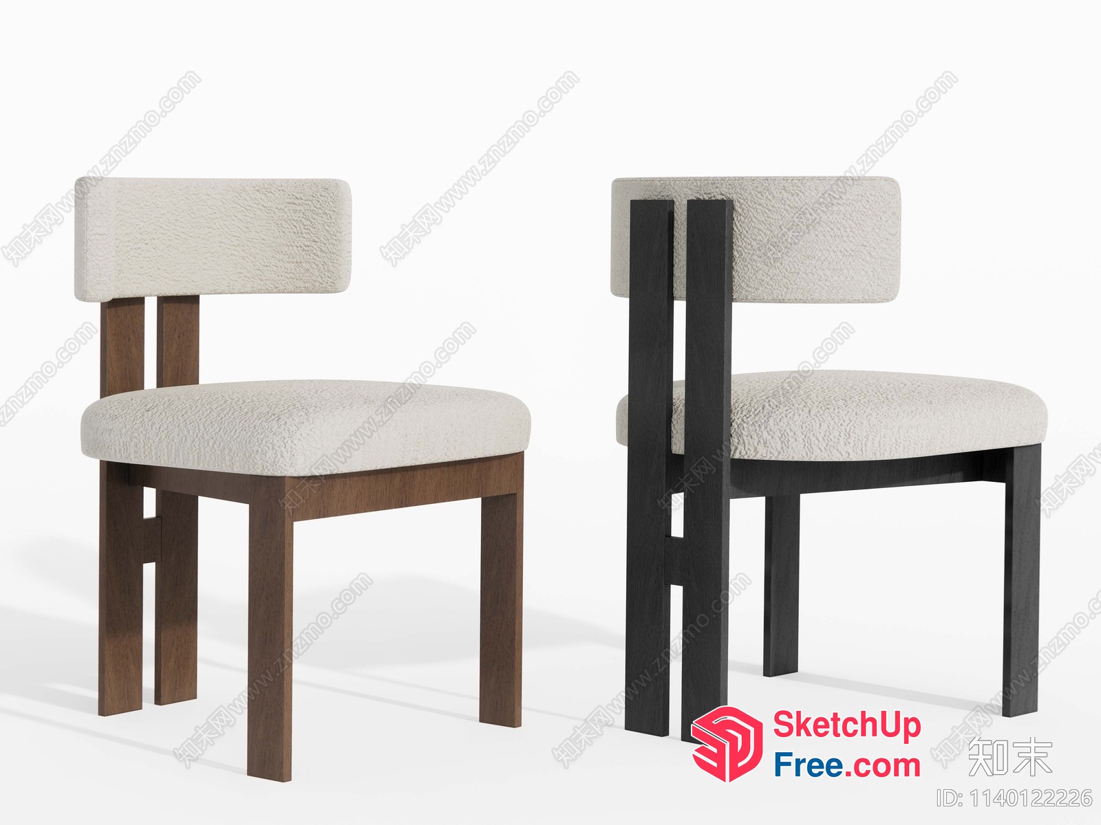 Two Chairs With Creamy Upholstery And Wooden Legs 3D SketchUp File