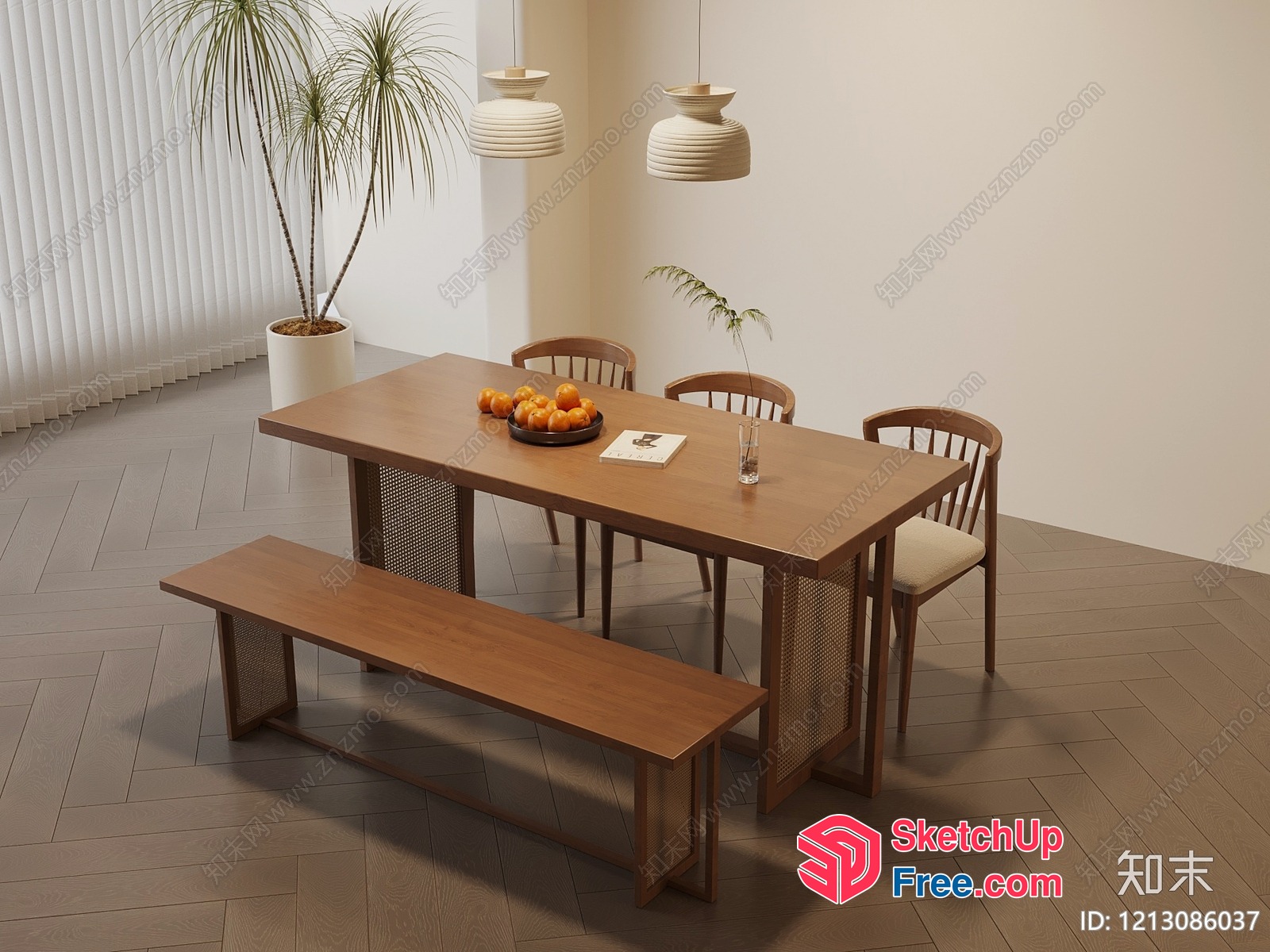 Minimalist Dining Room With Wooden Table And Chairs 3D SketchUp File