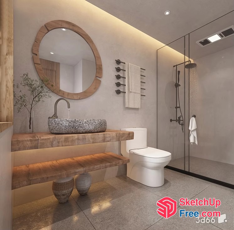 Modern Bathroom With Natural Wood Accents And Sleek Fixtures 3D SketchUp File