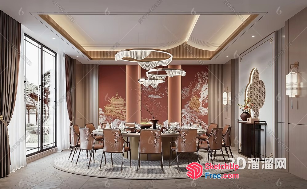 Elegant Dining Room With Asian-Inspired Decor 3D SketchUp File