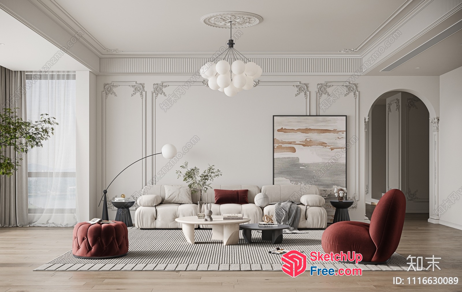 Elegant And Modern Living Room With Creamy Style 3D SketchUp File