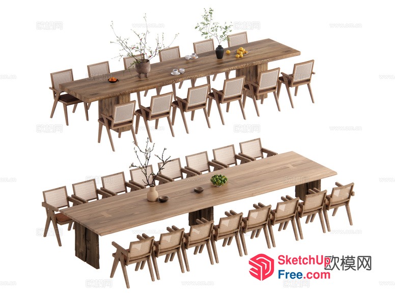Long Dining Table With Chairs 3D SketchUp File