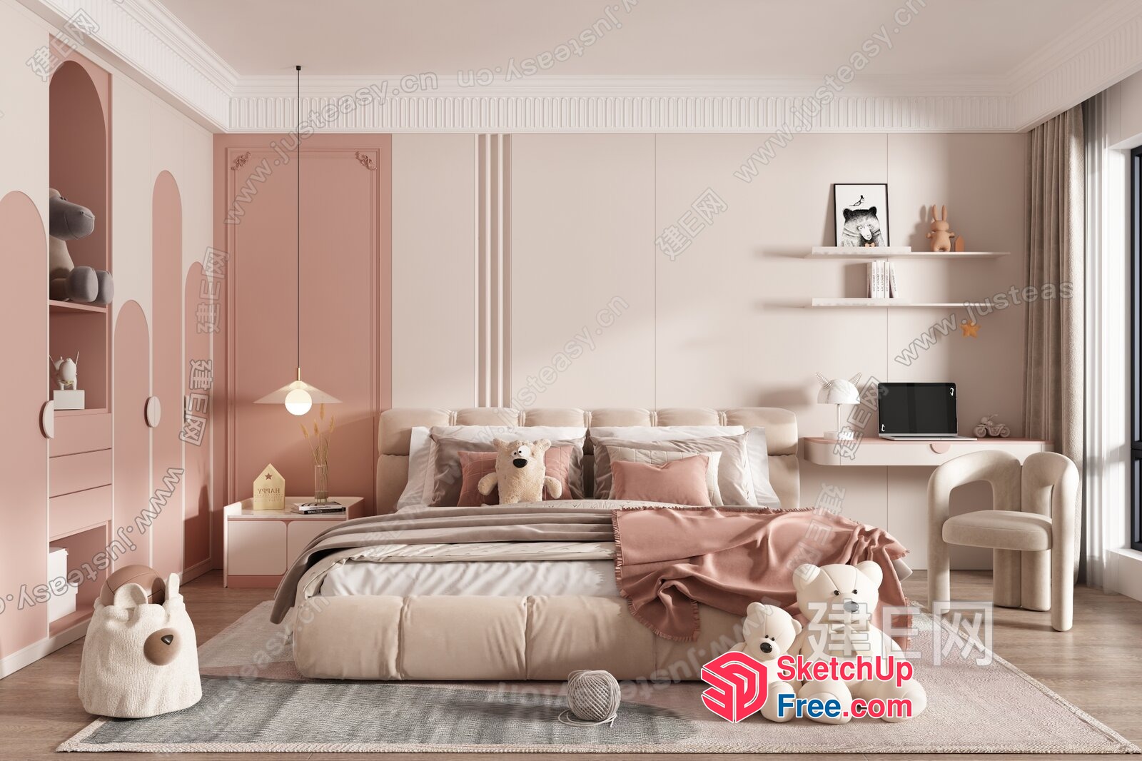 Elegant And Cozy Pink Bedroom Interior 3D SketchUp File