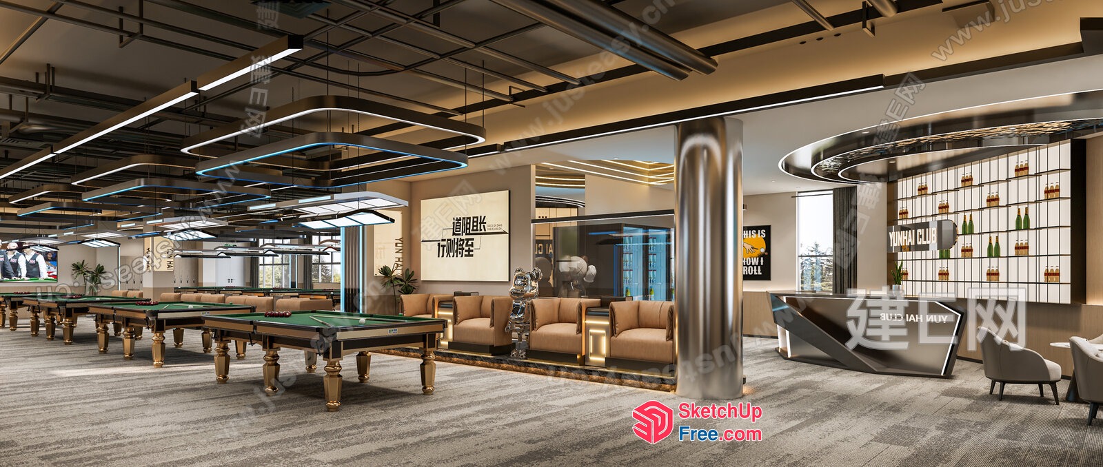 Modern Billiards Club Interior 3D SketchUp File