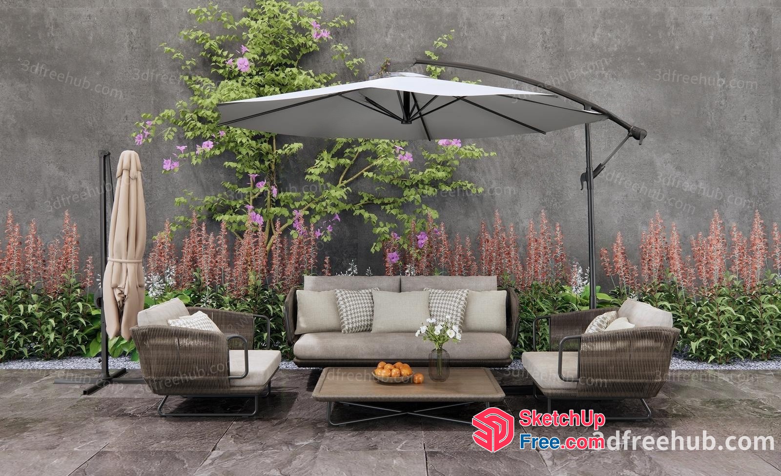 Outdoor Living Space With Comfortable Seating And Decorative Elements 3D SketchUp File