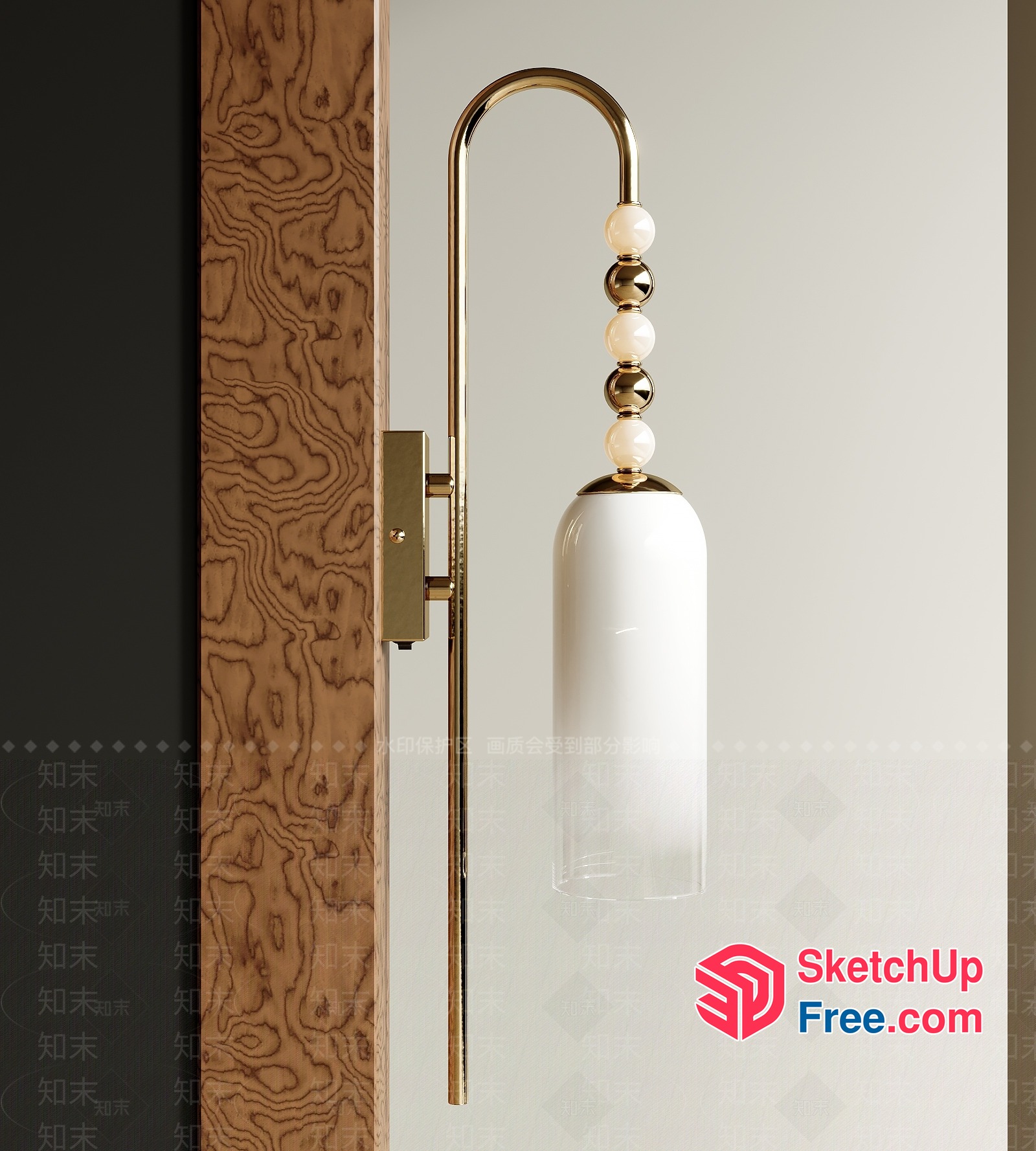 Elegant Hanging Light Fixture With White Shade 3D SketchUp File