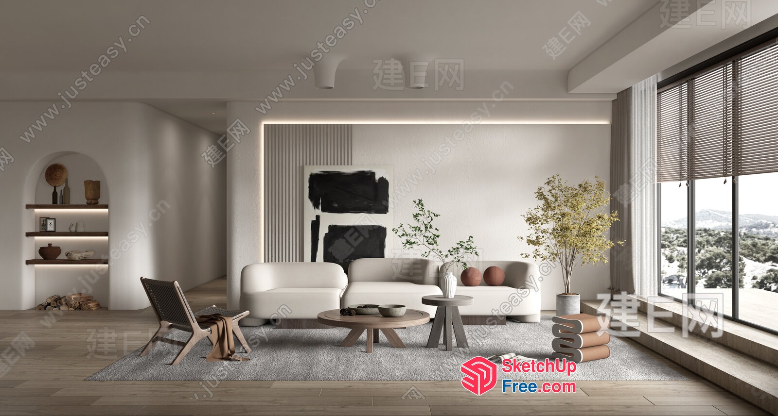 Minimalist Japanese Style Living Room With Modern Furniture 3D SketchUp File