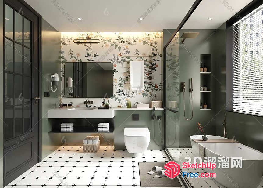 Elegant Modern Bathroom With Floral Accent 3D SketchUp File