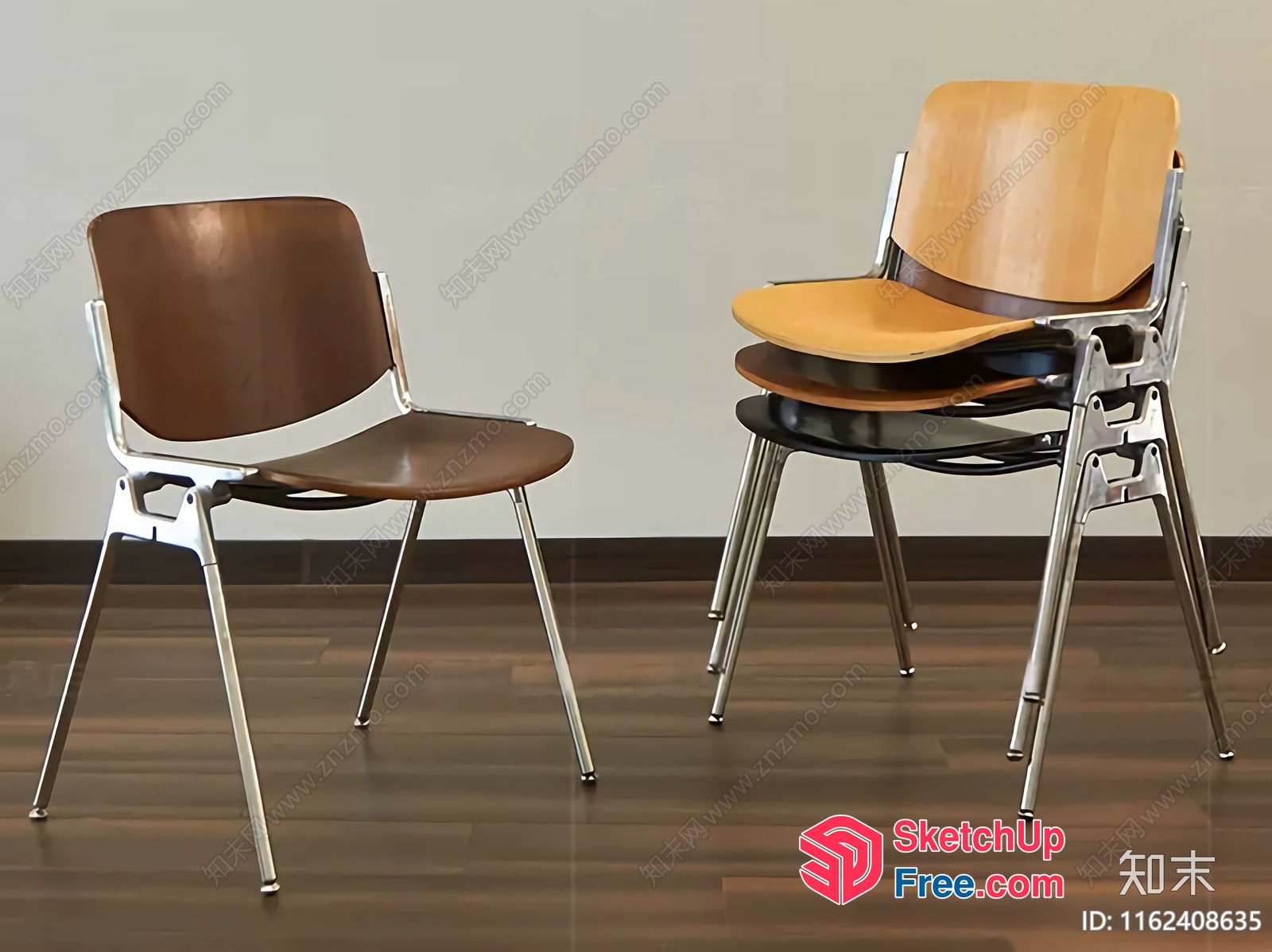 Stackable Chairs In Modern Office Setting 3D SketchUp File