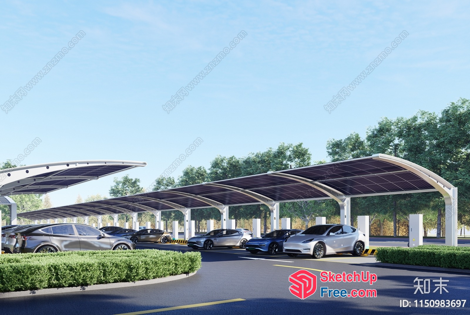 Solar Panel Canopy Parking Lot 3D SketchUp File