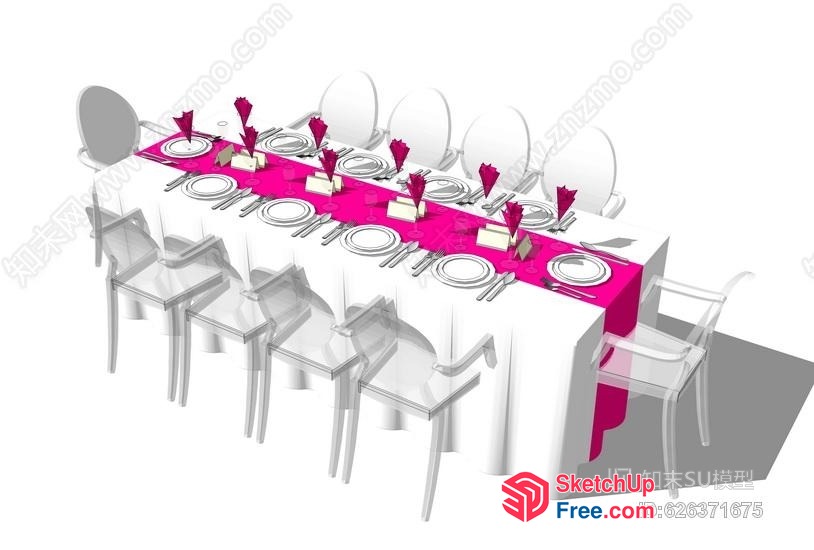 3D Rendering Of A Formal Dining Table Setting 3D SketchUp File