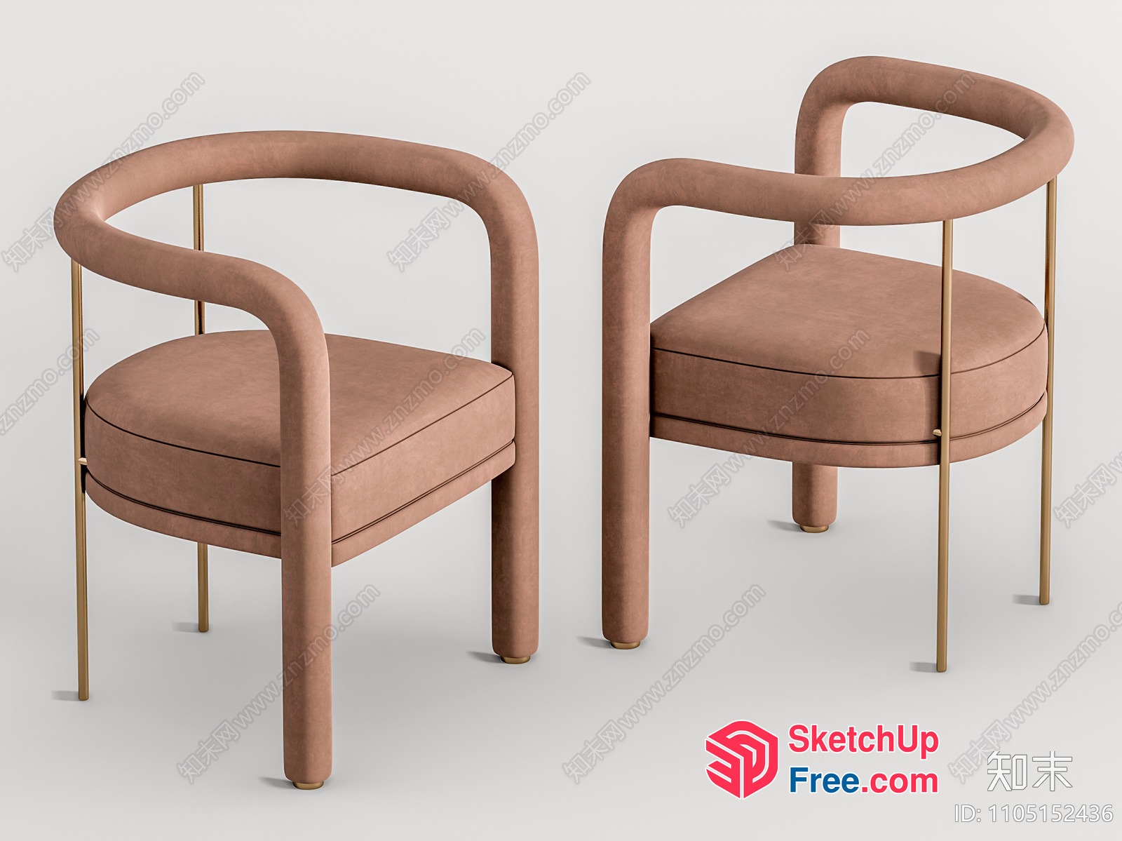 Modern Pink Chairs With Curved Gold Legs 3D SketchUp File