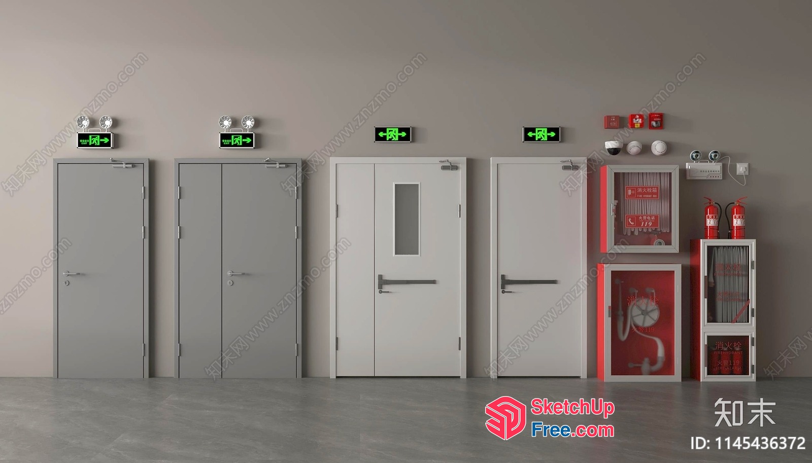 Emergency Exit Doors And Fire Safety Equipment 3D SketchUp File