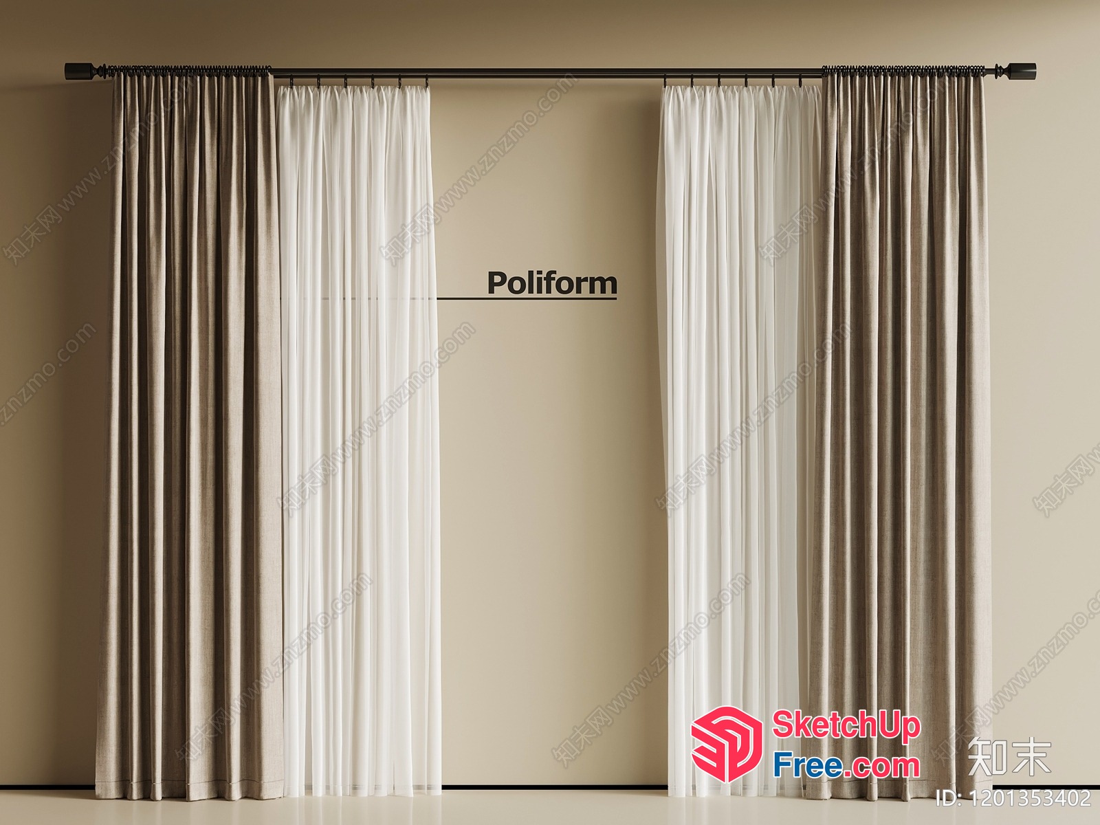 Elegant Sheer Curtains For Poliform Interior 3D SketchUp File