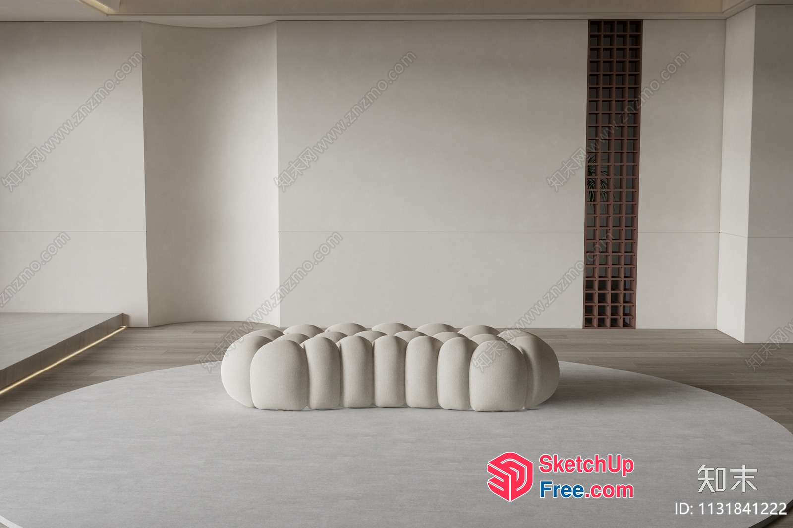 Minimalist Interior With Curved Sofa And Circular Rug 3D SketchUp File
