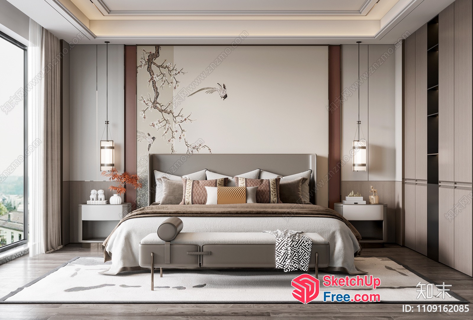 Luxurious Modern Japanese Style Bedroom Interior 3D SketchUp File