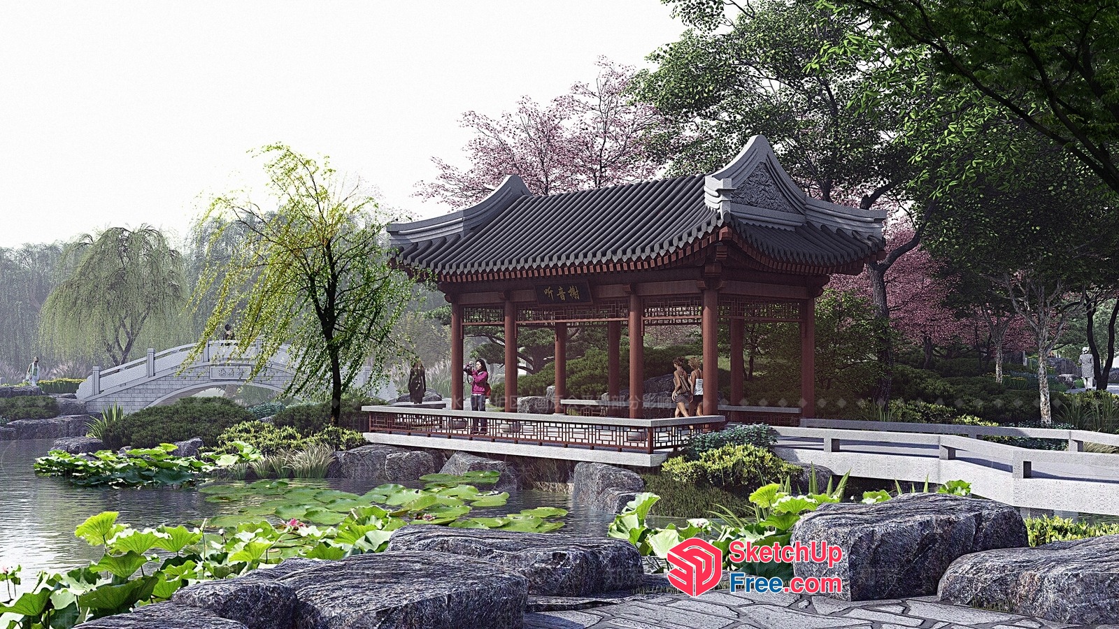Traditional Chinese Pavilion Overlooking A Serene Lake 3D SketchUp File